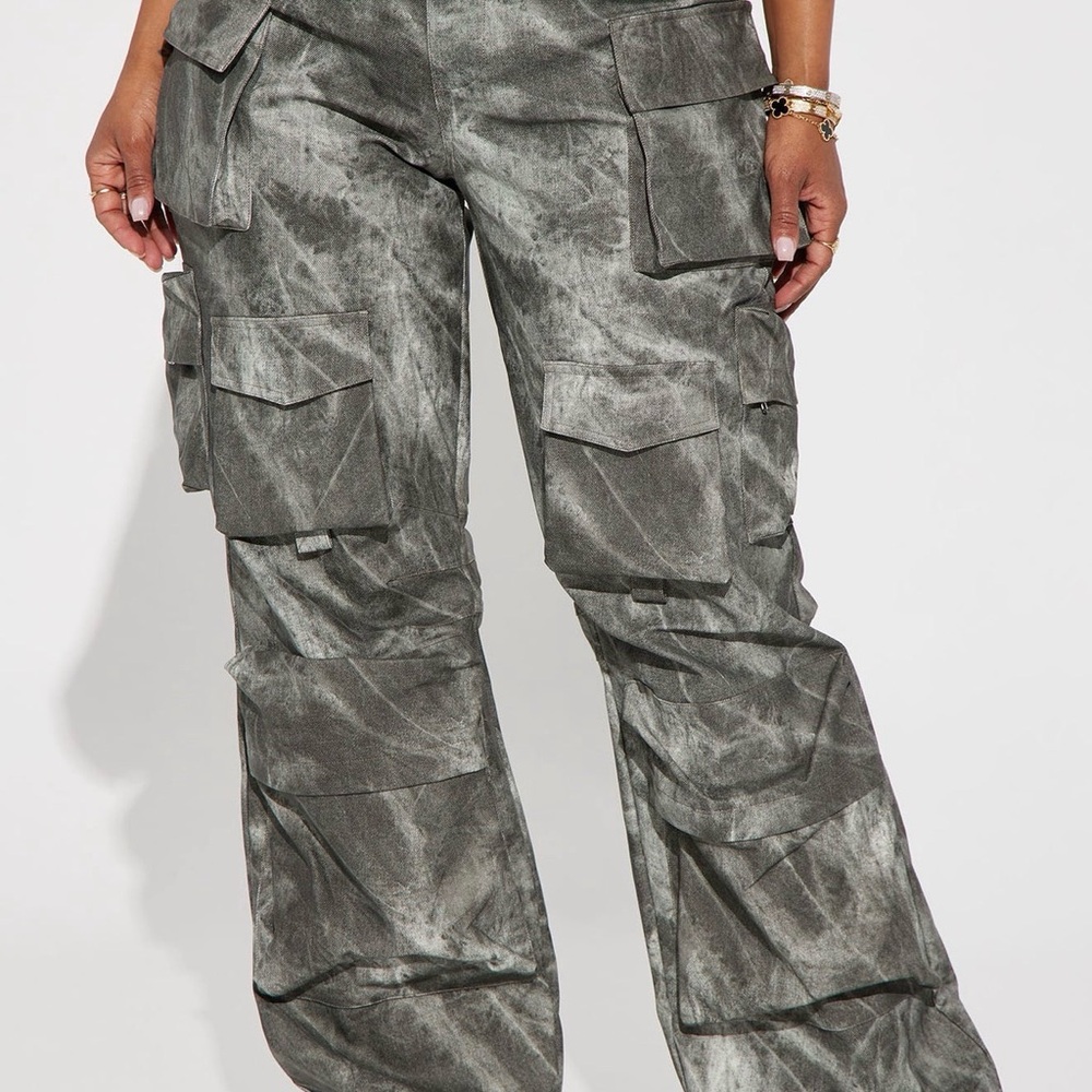 Fashion Nova Washed Gray Wide Leg Cargo Pants